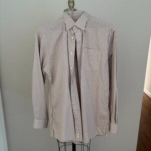 L.L. Bean Men's Windowpane Plaid Brown Regular Fit Button Down Shirt Size L